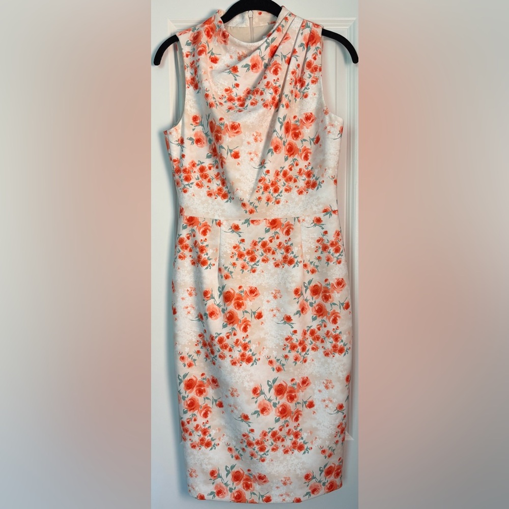 Black Halo Floral Midi Dress in Orange and White